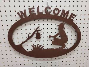 WELCOME Cowboy  Campfire Metal Art Cutout - About 17 x 12