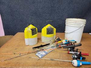 Large Lot of Fishing - Minnow Buckets, Rods and More - NO SHIPPING