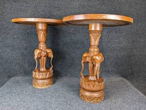 Pair of Carved Elephant Tables  -  NO SHIPPING