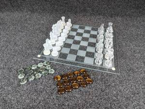Studio Silversmiths Crystal Chess & Checker Set