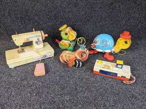 Lot of 1960s-1970s Fisher-Price Toys and Sew-N-Play Battery Operated Sewing Machine