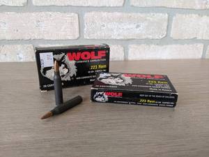 lot 228 image: 40 Rounds Wolf .223 55 Grain Copper FMJ Cartridges
