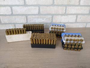 lot 290 image: 90 Rounds of 8x55 R Brass Shell Casings and 36 Rounds of 7.62 Russ Brass Shell Casings from St. James Gun Club Firing Range