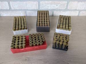 lot 277 image: 172 Rounds of 44 Remington Mag Brass Casings and 45 Rounds of 454 Casull Brass Casings from St. James Gun Club Firing Range