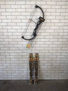 lot 152 image: Youth High Five Compound Bow - 28 Overall Length with 27 Arrows