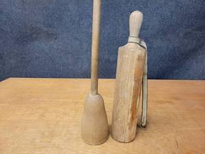 lot 113 image: Pair of Antique Kraut Packers - Tallest is about 37 Tall