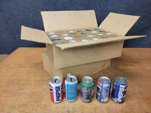 lot 123 image: (48) Collectable Pepsi  Mountain Dew Cans - Star Wars Cans, Can Coin Banks, Unused Cans with no top - some are dented