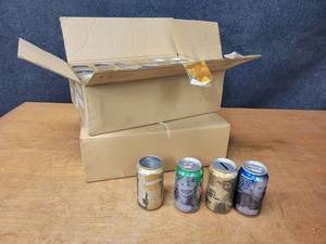 lot 124 image: (36) Collectable Pepsi  Mountain Dew Cans - Star Wars Cans, Can Coin Banks, Unused Cans with no top - some are dented
