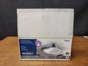 lot 151 image: NEW In Box Aquasource White Porcelain Undermount Bath Sink - 4 Center Faucet Holes - Model 0289798