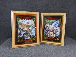 lot 51 image: Lot of 2 Coors Nature Series Mirrors - Mountain Lion and Grizzly Bear
