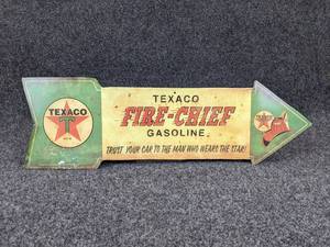lot 58 image: Texaco Fire-Chief Tin Arrow Sign