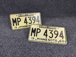 lot 59 image: Matching Pair of 1960 Minnesota License Plates