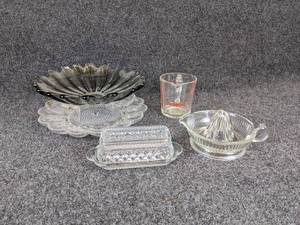 lot 73 image: Vintage Glass Fire King Measuring Cup, Crystal Serveware, and More - NO SHIPPING