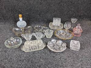 lot 74 image: Lot of Vintage Glassware - Cream & Sugar Sets, Candy Dishes, and More - NO SHIPPING