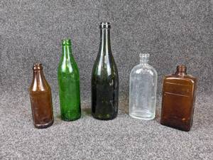 lot 76 image: Lot of 5 Glass Bottles - Watkins, Pinkhams, and More - NO SHIPPING