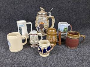 lot 169 image: Lot of 6 Beer Steins & Mugs - Includes Wildfire Pottery from Lake Crystal, MN
