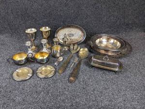 lot 174 image: 7.4 pounds of Silver Plate and Weighted Sterling Silver Pieces