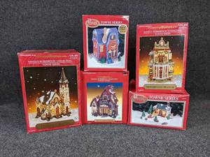 lot 177 image: Lot of 5 Dickens Collectables and Santas Workbench Christmas Village Buildings