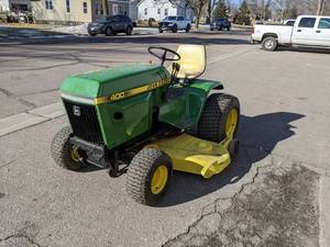 lot 3 image: 1980 John Deere 400 Garden Tractor - 60 Mower Deck, (2) Front Hydraulic Ports, Hydrostatic Drive, Power Steering - Runs and Operates well - SEE VIDEO