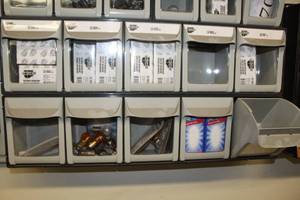 lot 71 image: Parts Organizer Cabinet 10-drawer  with Fuses, Headlight, Light Bulbs