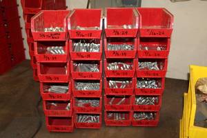 lot 212 image: Lot of (24) Plastic Stackable Parts Organizer Bins  - Hardware
