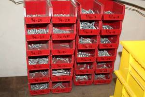 lot 211 image: Lot of (24) Plastic Stackable Parts Organizer Bins  - Hardware