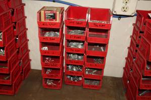 lot 209 image: Lot of (18) Plastic Stackable Parts Organizer Bins  - Hardware