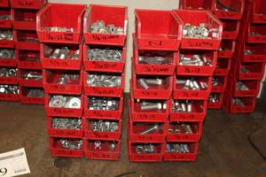 lot 208 image: Lot of (24) Plastic Stackable Parts Organizer Bins  - Hardware