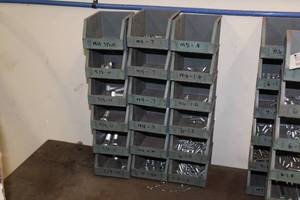 lot 203 image: Lot of (18) Plastic Stackable Parts Organizer Bins  - Hardware
