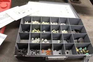 lot 233 image: Parts Organizer  with Universal Weatherstrip RetainerHood InsulationDoor Panel Clip Assortment