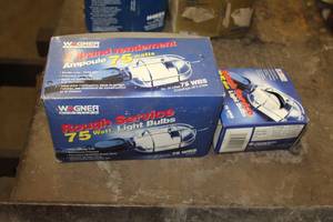 lot 239 image: Lot of (2 Boxes) Wagner Lighting Rough Service Work Light Light Bulbs 75W (in box)