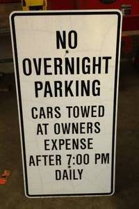 lot 185 image: Metal No Overnight Parking Sign