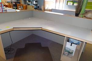 lot 44 image: Wall Mount Corner Desk with Cabinet