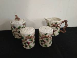 lot 47 image: Vintage Cream, Sugar, and Salt & Pepper Set