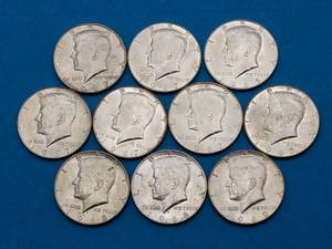 10 Uncirculated Kennedy Half Dollars, 40% Silver, Mixed Dates