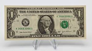 Repeater Note Fancy Serial Number $1 Bill - 30663066