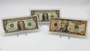 Identical Trio Fancy Serial $1, $1, $10 Bills - Six 6s 66666617