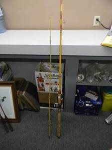 lot 7 image: VINTAGE OLYMPIC 2010 10FT 2PC SPINNING ROD WITH OLYMPIC 540 BALL BEARING HIGH SPEED RETRIEVE AMBIDEXTROUS - VERY COOL SET - SEE PICTURES