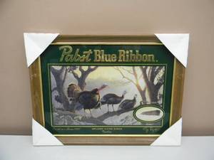 lot 39 image: VINTAGE PABST BLUE RIBBON UPLAND GAME BIRDS TURKEY BAR SIGN MIRROR - AWESOME PIECE - APPROX 21 By 16 - SEE PICTURES