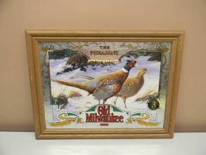 lot 41 image: VINTAGE OLD MILWAUKEE BEER THE PHEASANT BAR SIGN MIRROR - AWESOME PIECE - APPROX 21 By 16 - SEE PICTURES