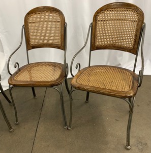lot 47 image: Four Vintage Caned Wood Chairs w Iron Frame