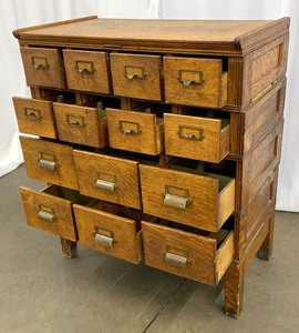 lot 1 image: Antique Tiger Oak Wood Stacking Card Catalogue Cabinet by Yawman & Erbe