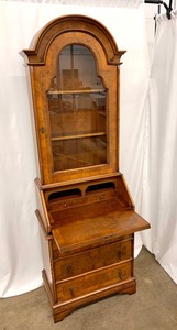 lot 72 image: Petite Antique Glass Front Walnut Secretary Desk - Made in Italy