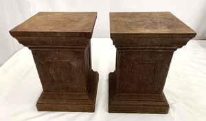 lot 84 image: Vintage Pair of Square Cast Iron Columnar Pedestal Stands w Rusty Patina