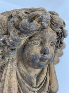 lot 86 image: Cherub Angel Aged Patina Shelf - Cast Terra Cotta Cement