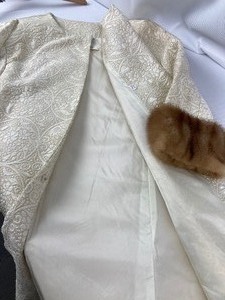 lot 79 image: Incredible Vintage Cream & Gold Brocade Dress & Coat Set - Chas A Stevens & Co. Size 10