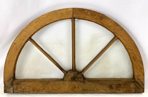 lot 91 image: Antique Half-Round 30 x 18 Painted Rustic Wooden Window