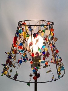 lot 30 image: Whimsical Small Lamp with Colorful Beaded Shade