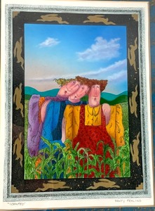lot 96 image: Whimsical Laura Beatty & John Fehling Hand Painted Etching Cornfed in Custom Frame