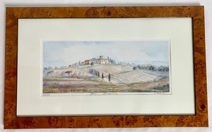 lot 97 image: Set of Two Italian Watercolor Landscape Prints in Similar Wood Frames